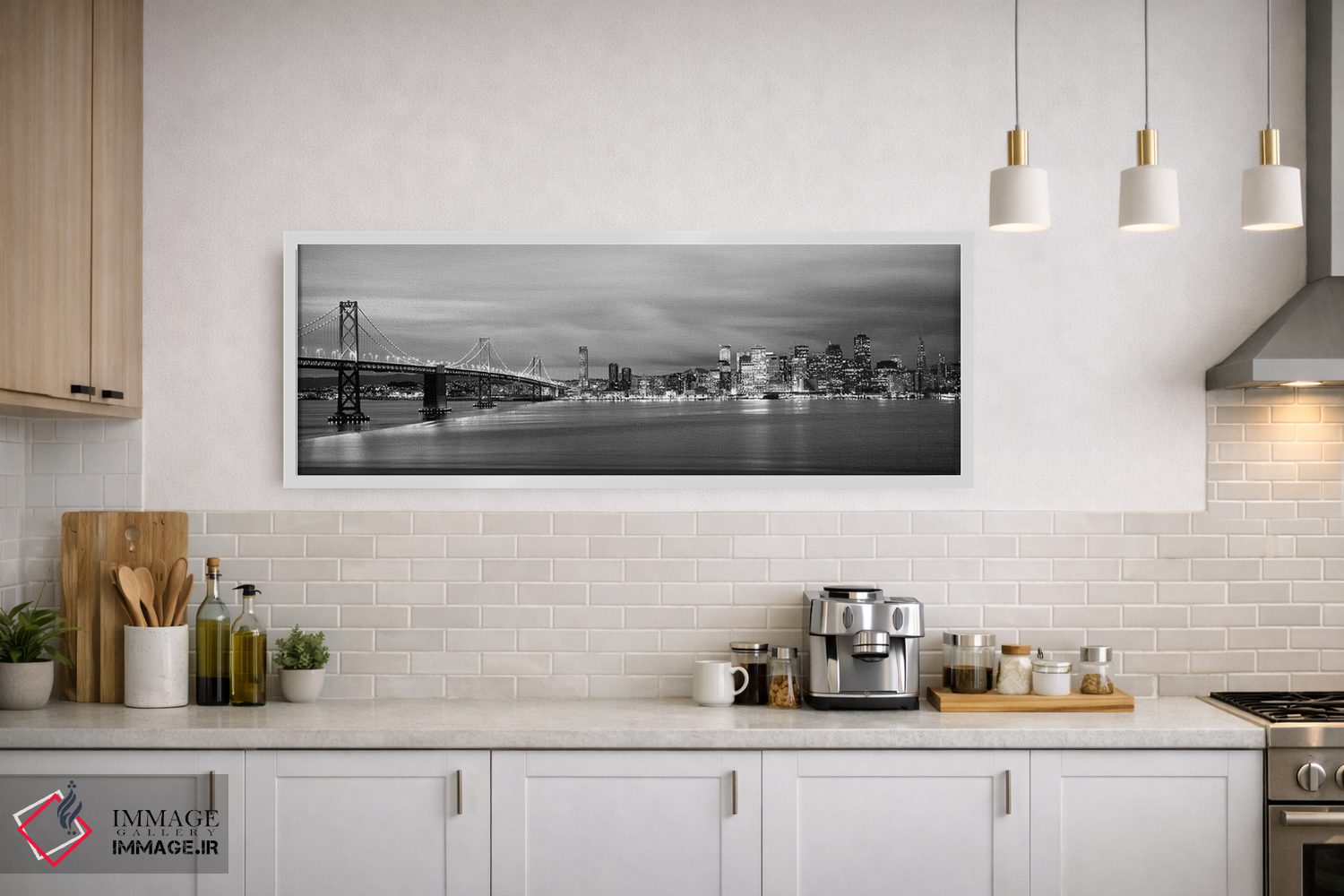 تابلو دکوراتیو "پل روشن شده در هنگام غروب، پل خلیج، خلیج سان فرانسیسکو… اثر پانورامیک ایمجز - D1W