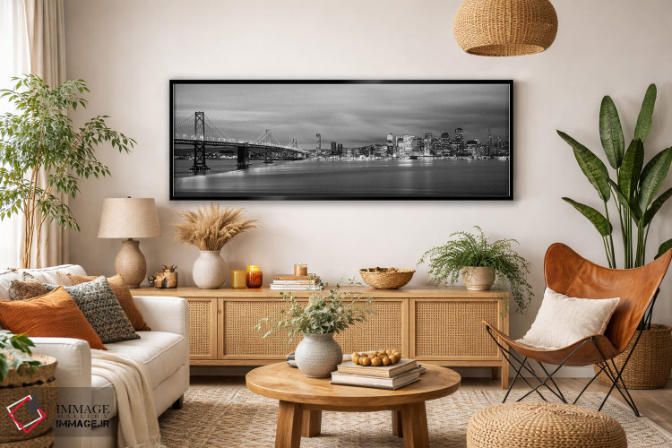 تابلو دکوراتیو "پل روشن شده در هنگام غروب، پل خلیج، خلیج سان فرانسیسکو… اثر پانورامیک ایمجز - D4B