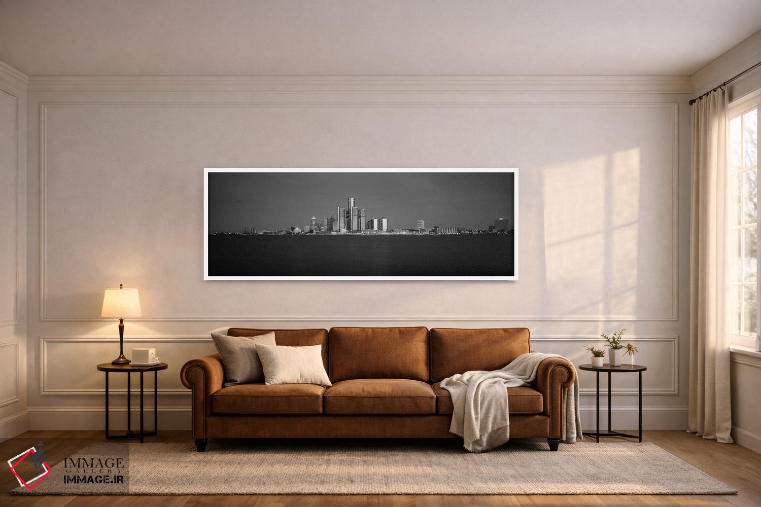 تابلو دکوراتیو "ساختمان ها در کنار آب، دیترویت، میشیگان، ایالات متحده" اثر پانورامیک ایمجز - D5W