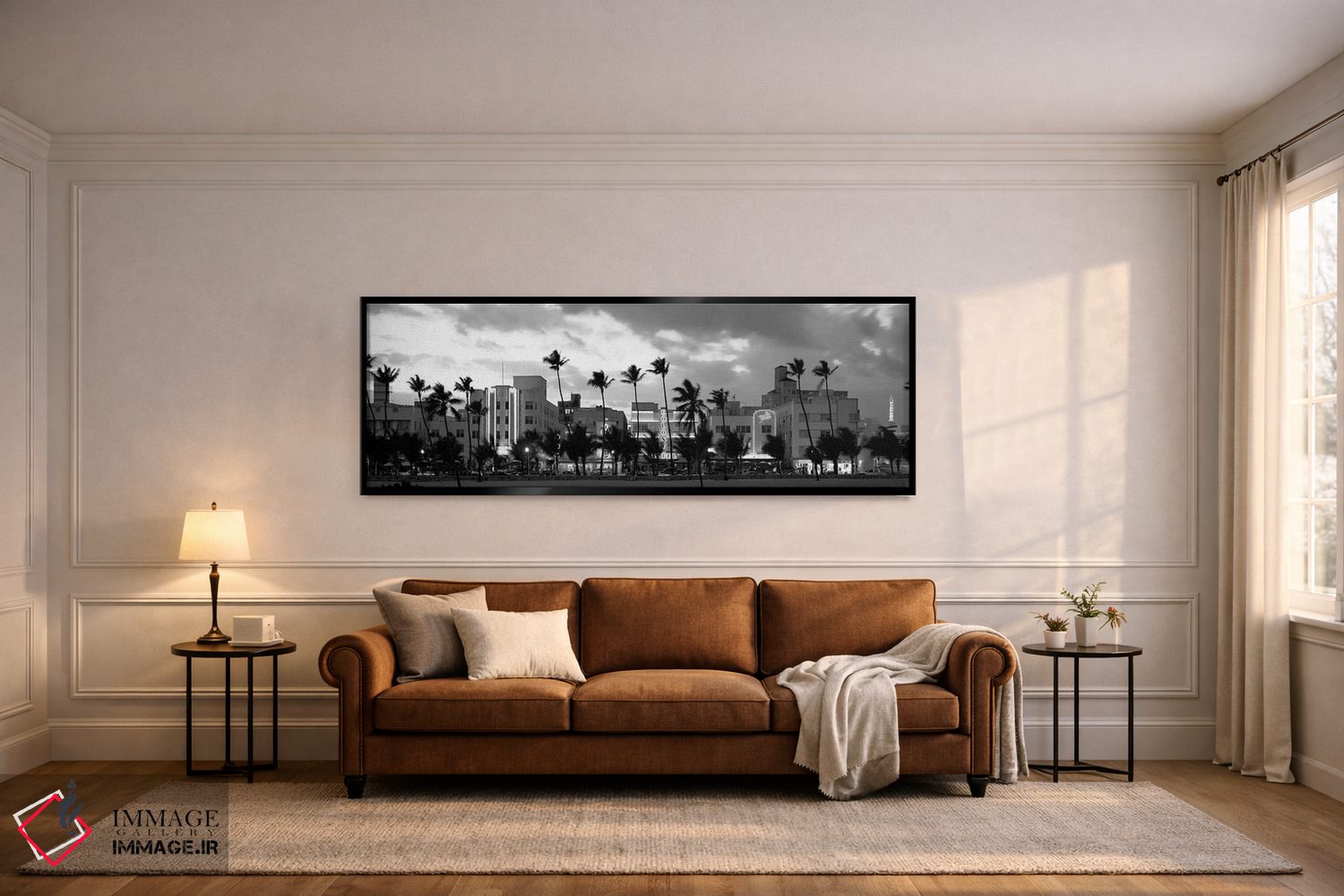 تابلو دکوراتیو "ساختمان ها روشن شده در هنگام غروب، اوشن درایو، میامی ب… اثر پانورامیک ایمجز - D6B