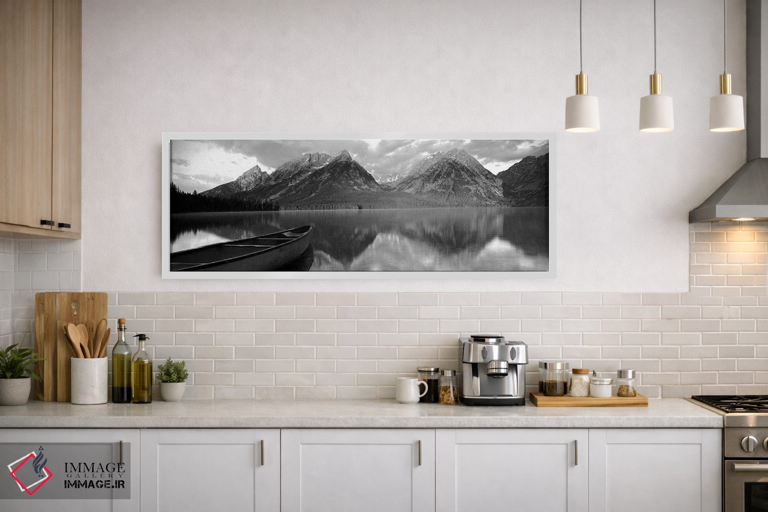 تابلو دکوراتیو "قایق در دریاچه لی، پارک ملی گرند تیتون، وایومینگ، ایال… اثر پانورامیک ایمجز - D1W