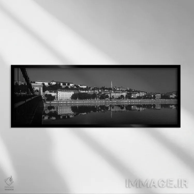 تابلو دکوراتیو "پل زنجیره ای عبوری از رود دانوب، بوداپست، مجارستان" اثر پانورامیک ایمجز - نمای قابدار مشکی