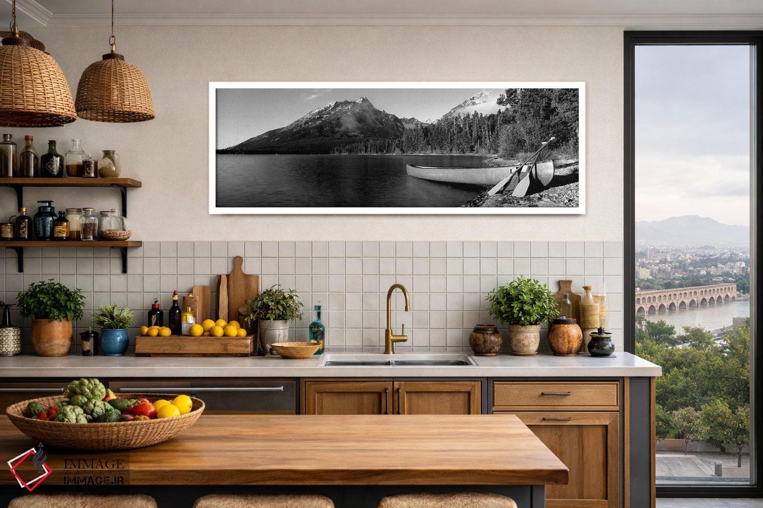 تابلو دکوراتیو "قایق در دریاچه لی، قله راکچاک، رشته کوه تیتون، پارک مل… اثر پانورامیک ایمجز - D3W