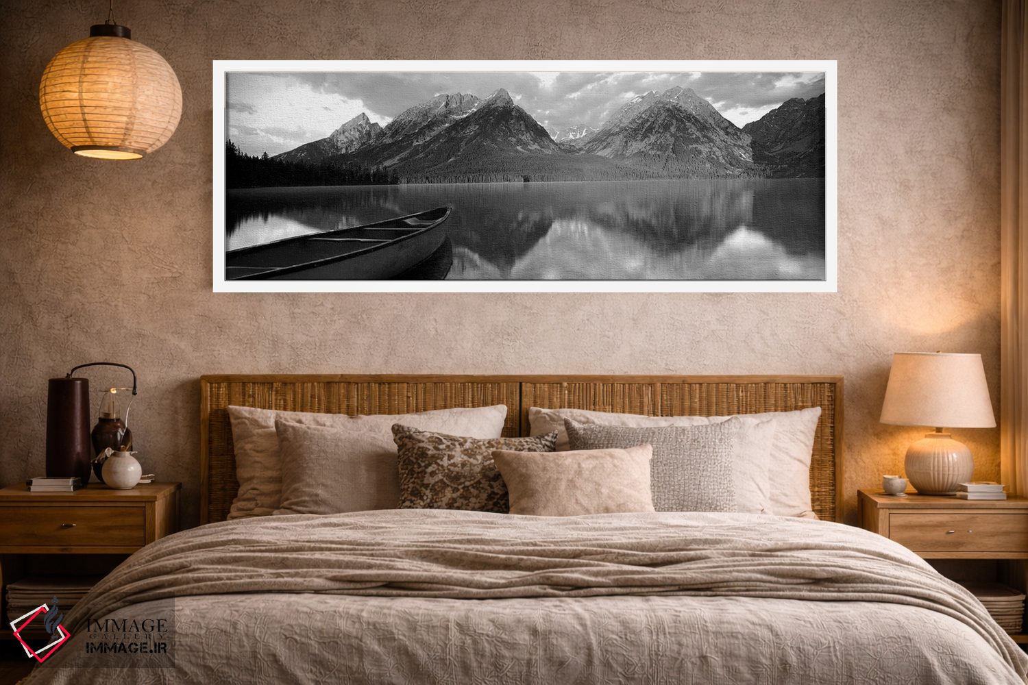 تابلو دکوراتیو "قایق در دریاچه لی، پارک ملی گرند تیتون، وایومینگ، ایال… اثر پانورامیک ایمجز - D4W