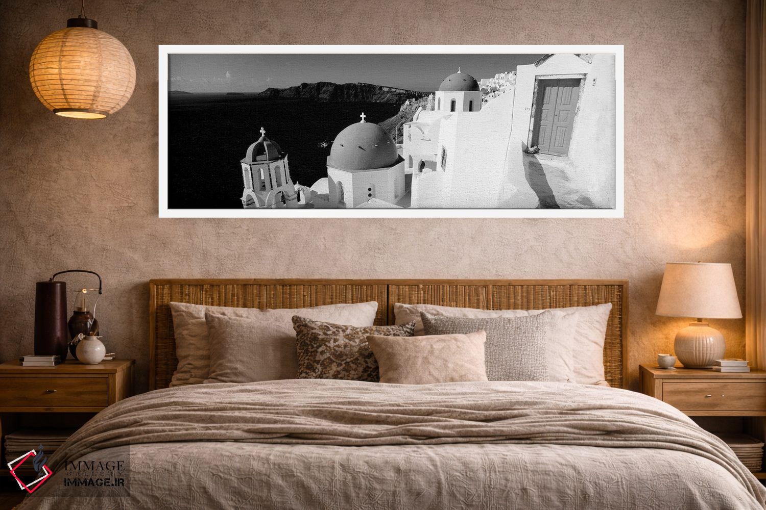تابلو دکوراتیو "کلیسا در یک شهر، سانتورینی، جزایر سیکلاد، یونان" اثر پانورامیک ایمجز - D4W