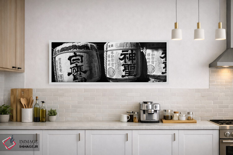 تابلو دکوراتیو "نمای نزدیک از سه بشکه ساکه وقف شده، معبد ایماجیا، منطق… اثر پانورامیک ایمجز - D1W