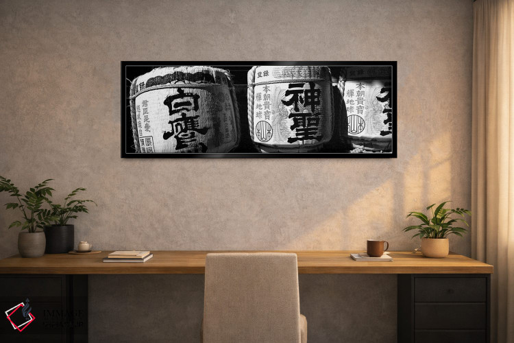 تابلو دکوراتیو "نمای نزدیک از سه بشکه ساکه وقف شده، معبد ایماجیا، منطق… اثر پانورامیک ایمجز - D2B