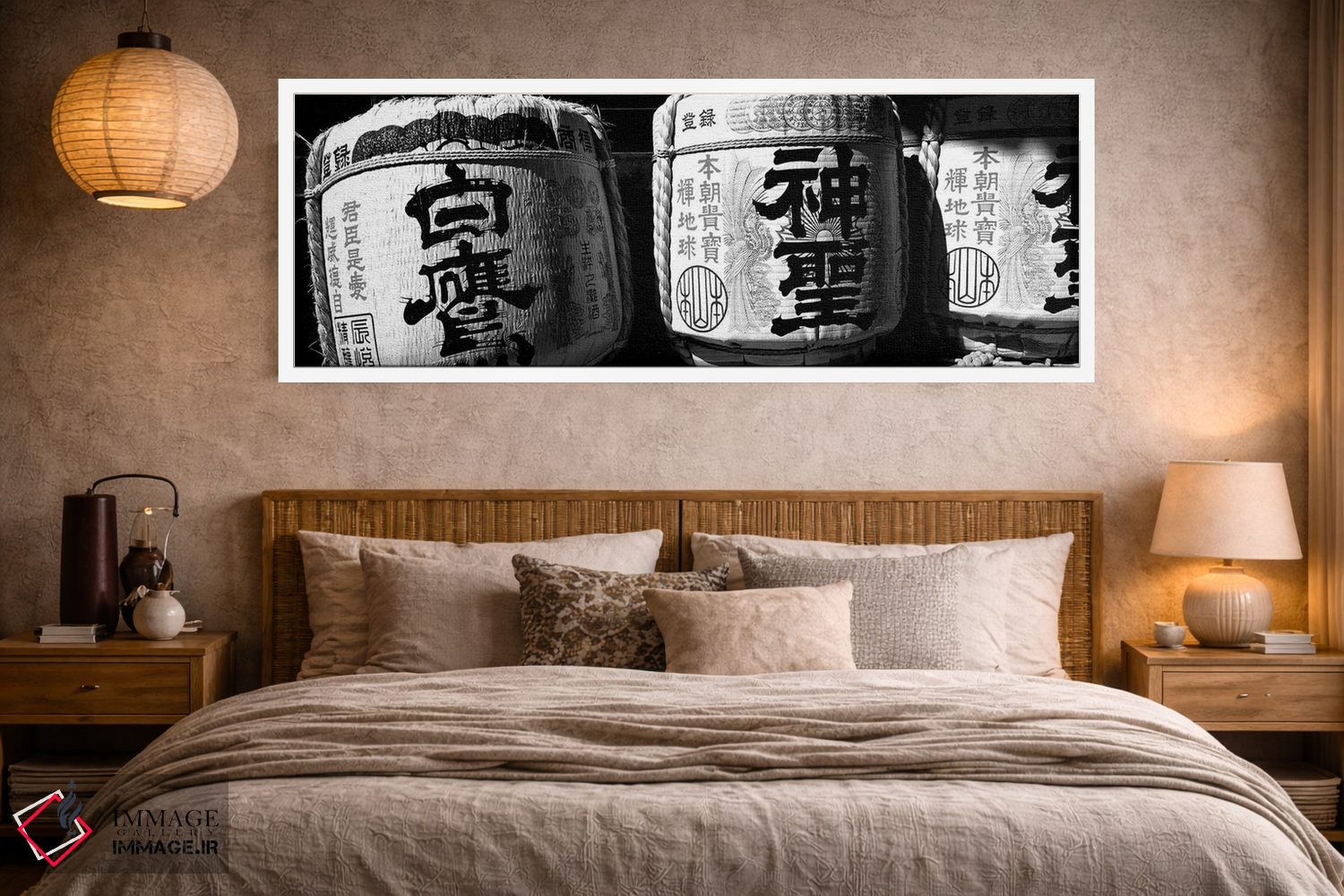 تابلو دکوراتیو "نمای نزدیک از سه بشکه ساکه وقف شده، معبد ایماجیا، منطق… اثر پانورامیک ایمجز - D3W