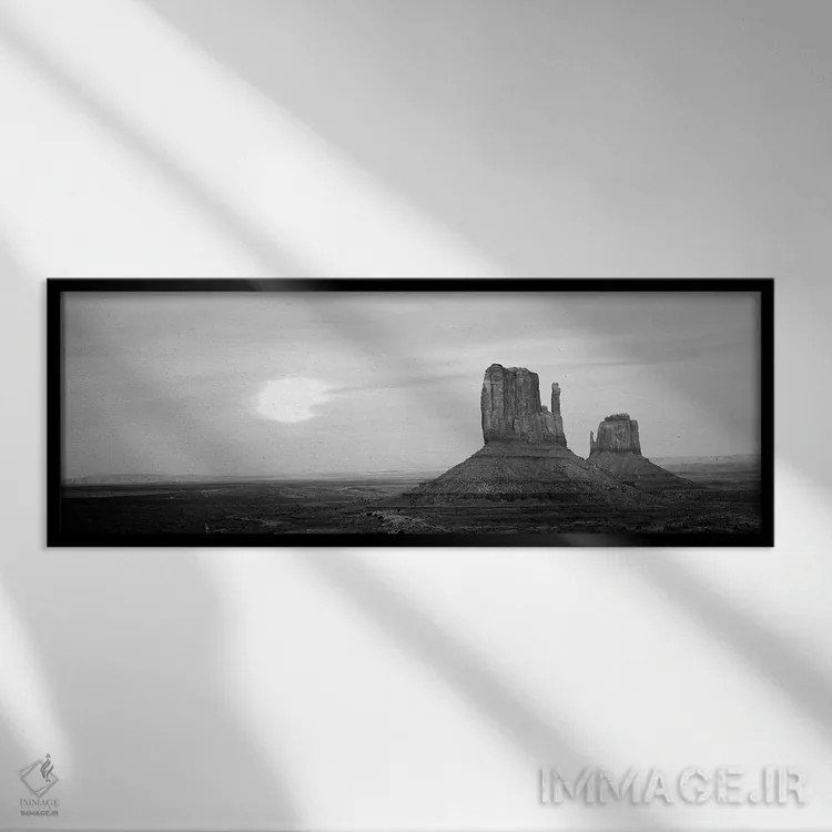 تابلو دکوراتیو "دمنوش های میتن شرقی و غربی در هنگام غروب، دره یادبود… اثر پانورامیک ایمجز - نمای قابدار مشکی