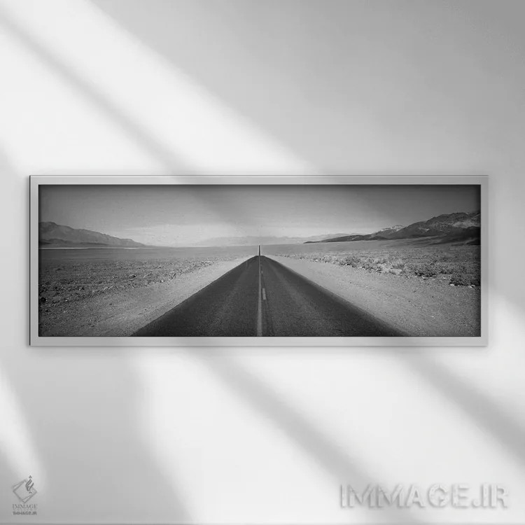 تابلو دکوراتیو "جاده خالی در دره مرگ، کالیفرنیا، ایالات متحده" اثر پانورامیک ایمجز - نمای قابدار سفید