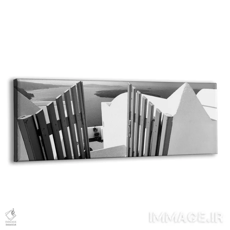 تابلو دکوراتیو "دروازه در تراس یک خانه، سانتورینی، جزایر سیکلاد، یونان… اثر پانورامیک ایمجز - نمای پرسپکتیو محصول