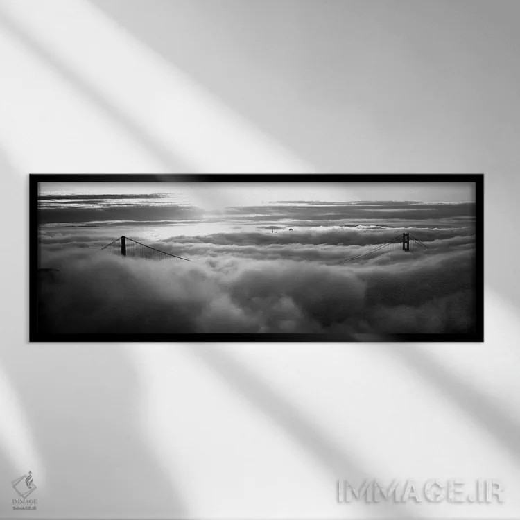 تابلو دکوراتیو "پل گلدن گیت پوشیده از مه دیده شده از تپه هاوک، خلیج سا… اثر پانورامیک ایمجز - نمای قابدار مشکی