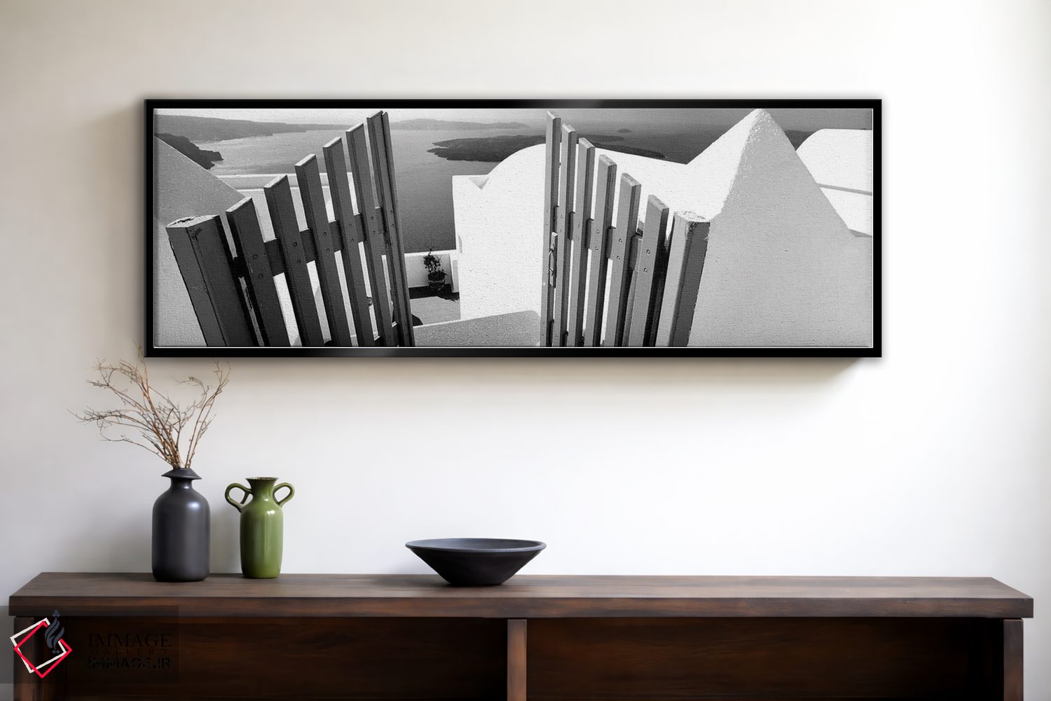 تابلو دکوراتیو "دروازه در تراس یک خانه، سانتورینی، جزایر سیکلاد، یونان… اثر پانورامیک ایمجز - D2B