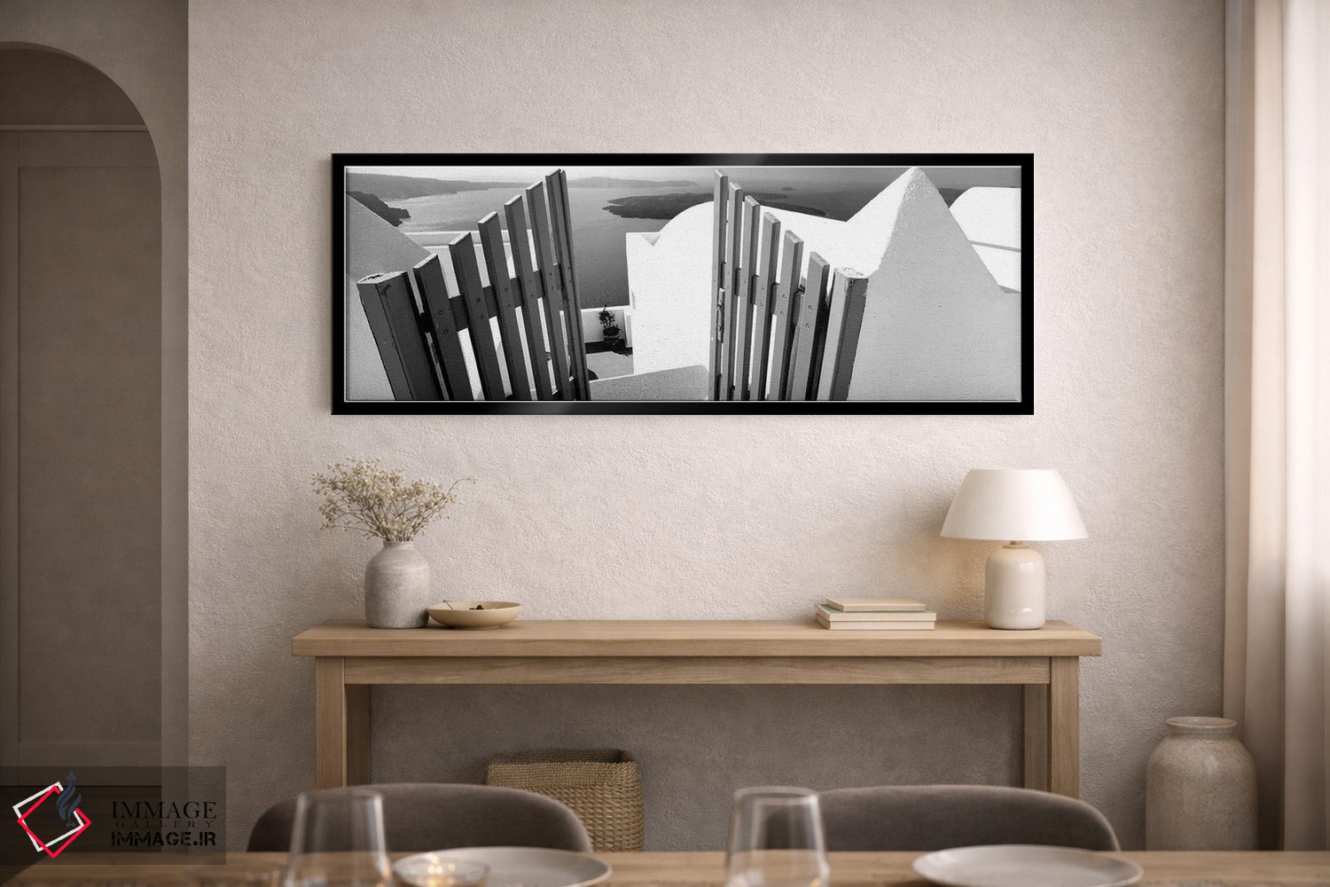 تابلو دکوراتیو "دروازه در تراس یک خانه، سانتورینی، جزایر سیکلاد، یونان… اثر پانورامیک ایمجز - D4B