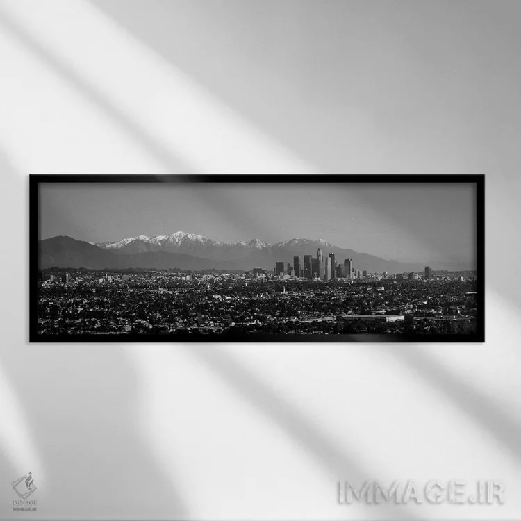 تابلو دکوراتیو "نمای بلند از یک شهر، لس آنجلس، کالیفرنیا، ایالات متحده… اثر پانورامیک ایمجز - نمای قابدار مشکی