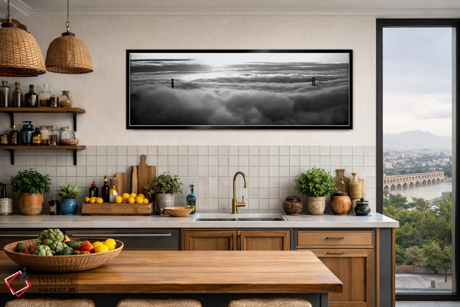 تابلو دکوراتیو "پل گلدن گیت پوشیده از مه دیده شده از تپه هاوک، خلیج سا… اثر پانورامیک ایمجز - D5B