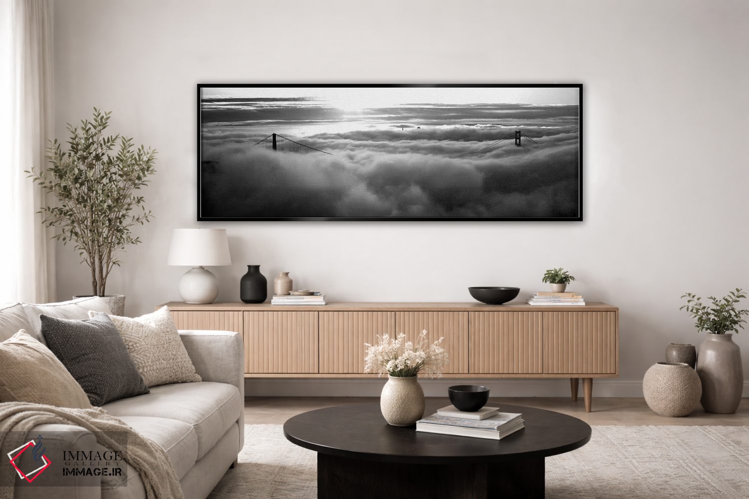 تابلو دکوراتیو "پل گلدن گیت پوشیده از مه دیده شده از تپه هاوک، خلیج سا… اثر پانورامیک ایمجز - D4B