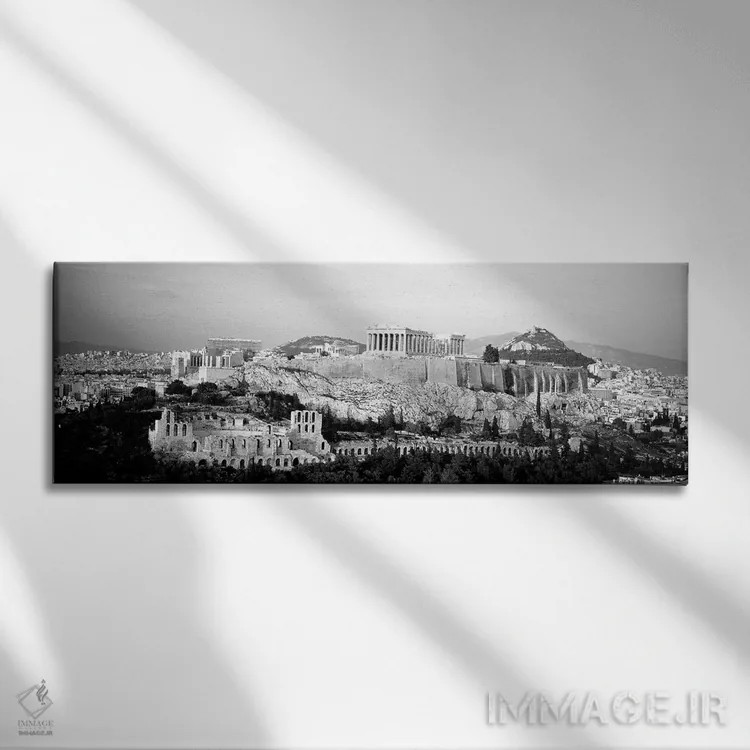 تابلو دکوراتیو "نمای بلند از ساختمان ها در یک شهر، آکروپولیس، آتن، یون… اثر پانورامیک ایمجز - نمای روبهرو روی دیوار