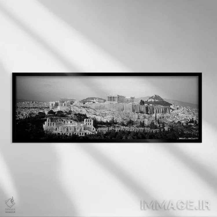 تابلو دکوراتیو "نمای بلند از ساختمان ها در یک شهر، آکروپولیس، آتن، یون… اثر پانورامیک ایمجز - نمای قابدار مشکی