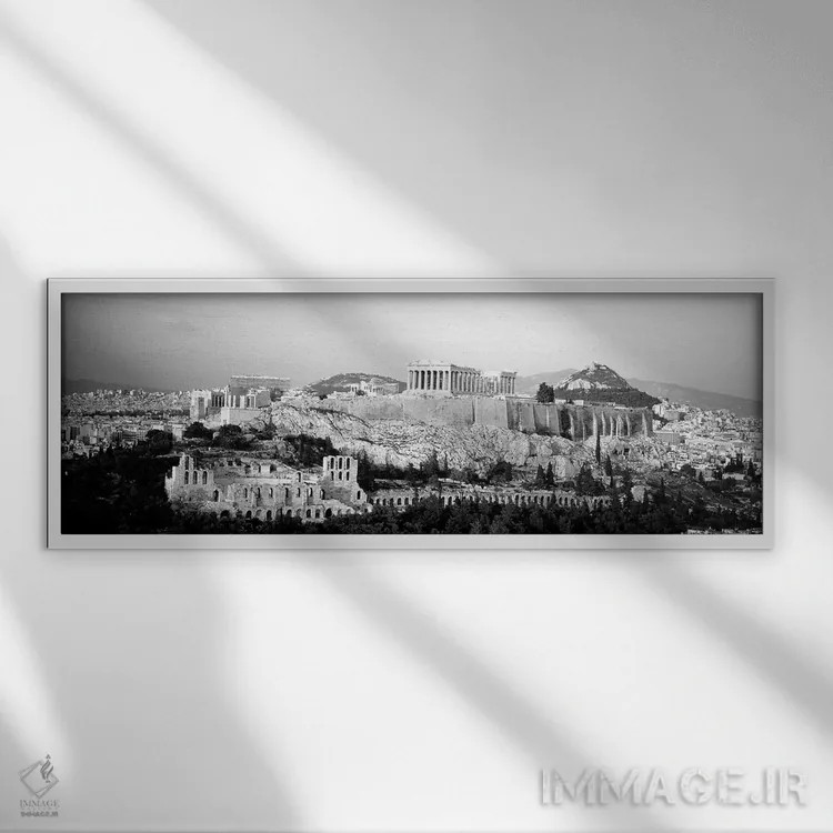 تابلو دکوراتیو "نمای بلند از ساختمان ها در یک شهر، آکروپولیس، آتن، یون… اثر پانورامیک ایمجز - نمای قابدار سفید