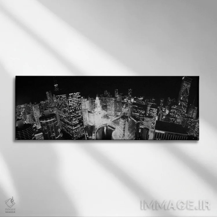 تابلو دکوراتیو "نمای بلند از شیکاگو در شب" اثر پانورامیک ایمجز - نمای روبهرو روی دیوار
