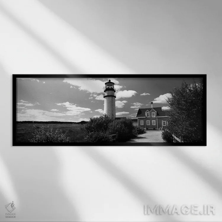 تابلو دکوراتیو "فانوس دریایی هایلند لایت، سواحل ملی کیپ کاد، نورت تراو… اثر پانورامیک ایمجز - نمای قابدار مشکی