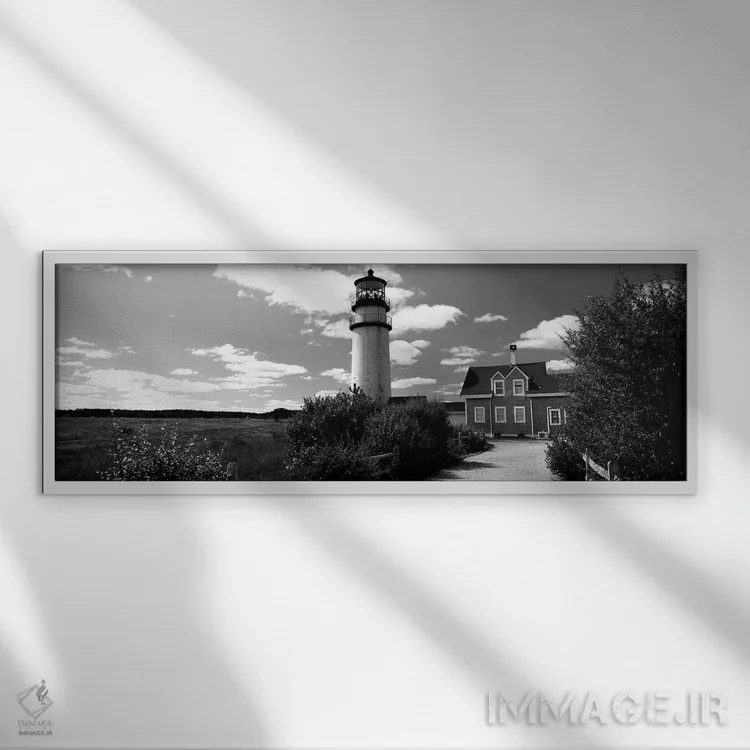 تابلو دکوراتیو "فانوس دریایی هایلند لایت، سواحل ملی کیپ کاد، نورت تراو… اثر پانورامیک ایمجز - نمای قابدار سفید