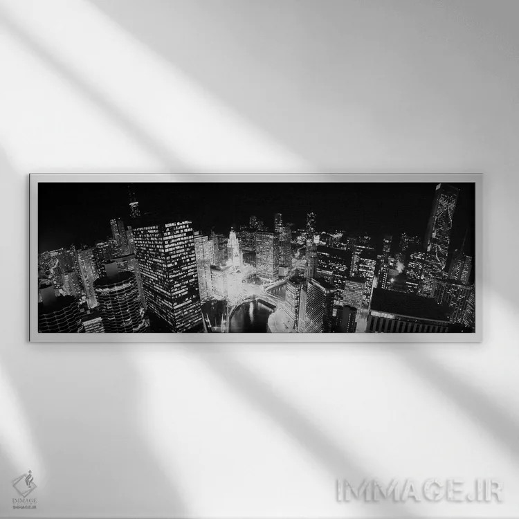 تابلو دکوراتیو "نمای بلند از شیکاگو در شب" اثر پانورامیک ایمجز - نمای قابدار سفید