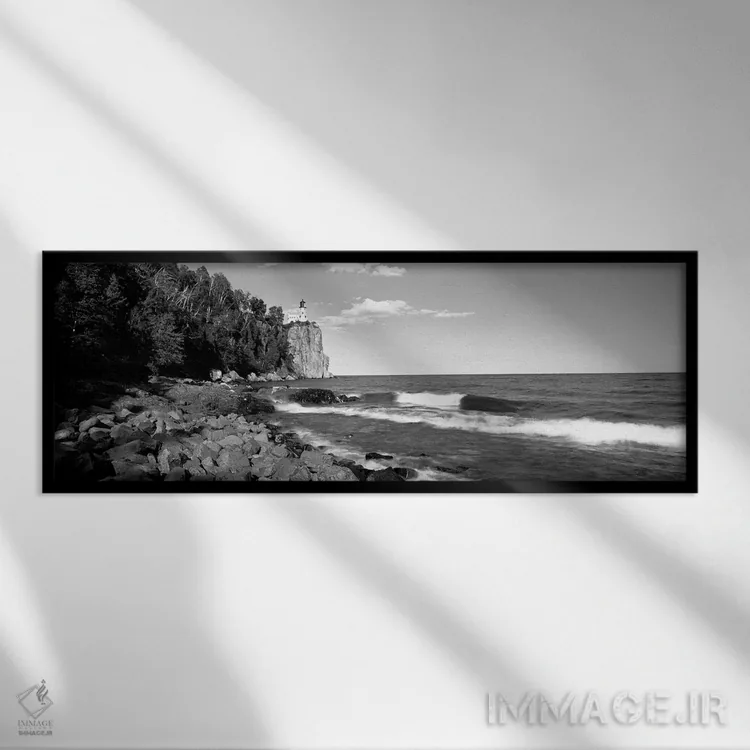تابلو دکوراتیو "فانوس دریایی روی صخره، فانوس دریایی اسپلیت راک، دریاچه… اثر پانورامیک ایمجز - نمای قابدار مشکی