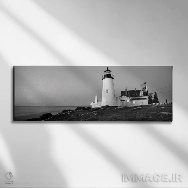تابلو دکوراتیو "فانوس دریایی روی ساحل، فانوس دریایی پماکید پوینت، ساخت… اثر پانورامیک ایمجز - نمای روبهرو روی دیوار