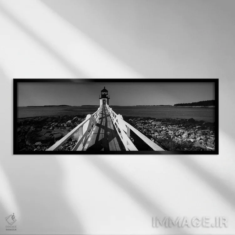تابلو دکوراتیو "فانوس دریایی روی ساحل، فانوس دریایی مارشال پوینت، ساخت… اثر پانورامیک ایمجز - نمای قابدار مشکی