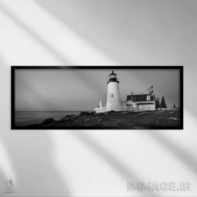 تابلو دکوراتیو "فانوس دریایی روی ساحل، فانوس دریایی پماکید پوینت، ساخت… اثر پانورامیک ایمجز - نمای قابدار مشکی