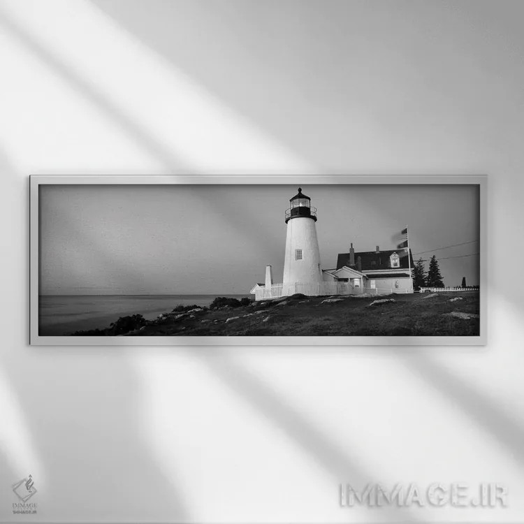 تابلو دکوراتیو "فانوس دریایی روی ساحل، فانوس دریایی پماکید پوینت، ساخت… اثر پانورامیک ایمجز - نمای قابدار سفید