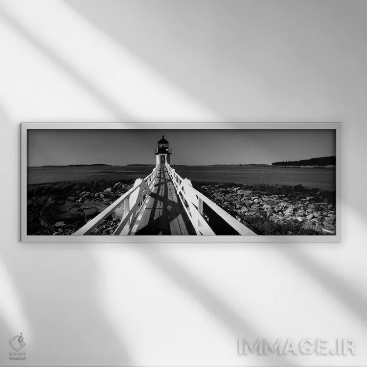 تابلو دکوراتیو "فانوس دریایی روی ساحل، فانوس دریایی مارشال پوینت، ساخت… اثر پانورامیک ایمجز - نمای قابدار سفید
