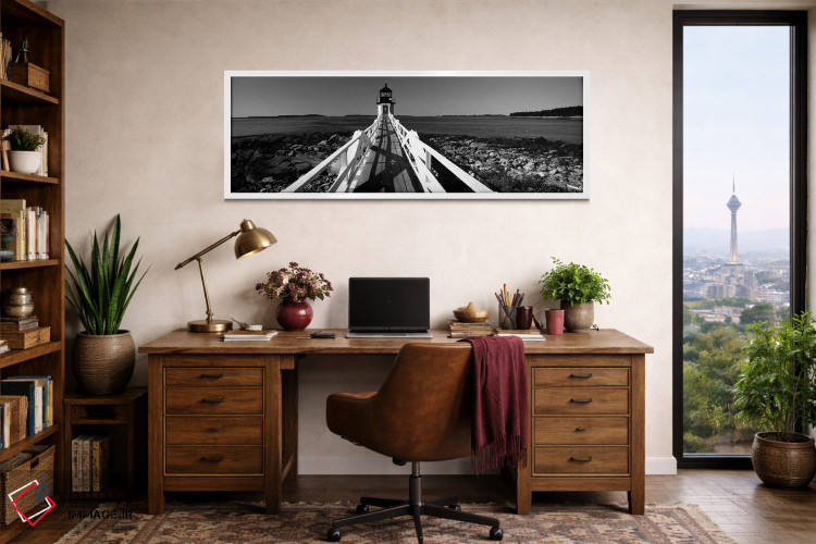 تابلو دکوراتیو "فانوس دریایی روی ساحل، فانوس دریایی مارشال پوینت، ساخت… اثر پانورامیک ایمجز - D1W