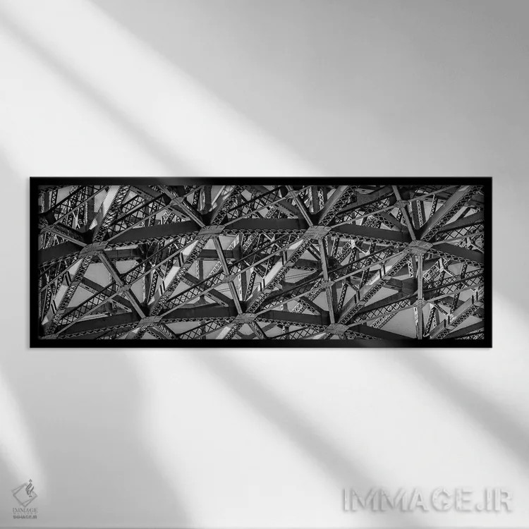 تابلو دکوراتیو "نمای زاویه پایین از جزئیات ساختار پل دروازه طلایی، خلی… اثر پانورامیک ایمجز - نمای قابدار مشکی