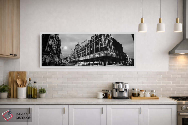 تابلو دکوراتیو "نمای زاویه پایین از ساختمان هایی که شب ها روشن است، ها… اثر پانورامیک ایمجز - D1W