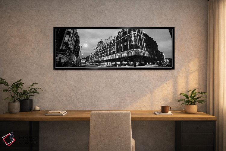 تابلو دکوراتیو "نمای زاویه پایین از ساختمان هایی که شب ها روشن است، ها… اثر پانورامیک ایمجز - D2B