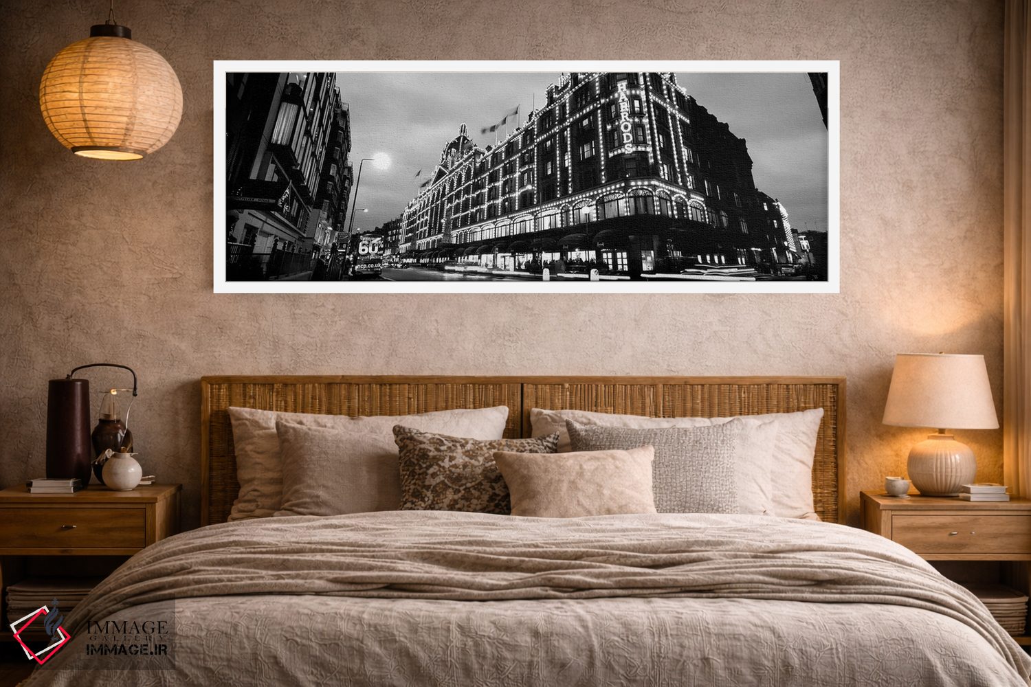 تابلو دکوراتیو "نمای زاویه پایین از ساختمان هایی که شب ها روشن است، ها… اثر پانورامیک ایمجز - D3W