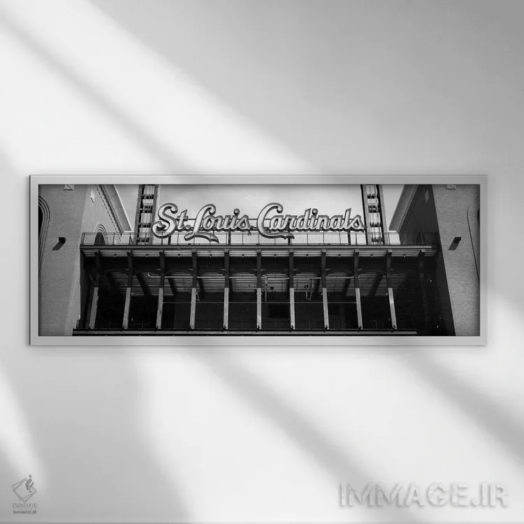 تابلو دکوراتیو "نمای زاویه پایین از استادیوم بوش در سنت لوئیس، میزوری… اثر پانورامیک ایمجز - نمای قابدار سفید