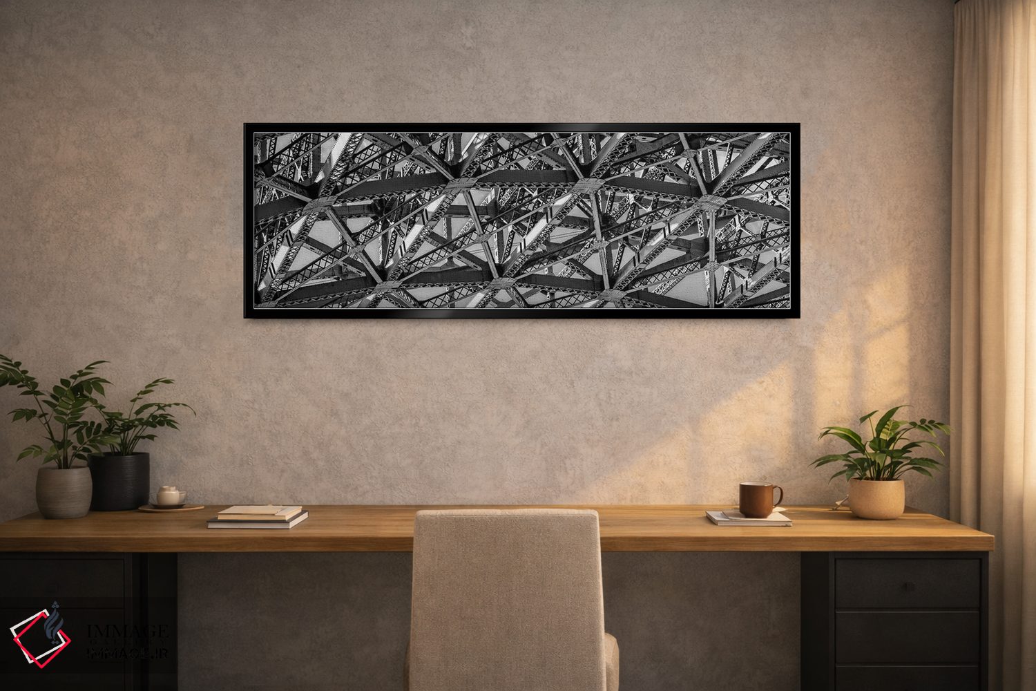 تابلو دکوراتیو "نمای زاویه پایین از جزئیات ساختار پل دروازه طلایی، خلی… اثر پانورامیک ایمجز - D1B