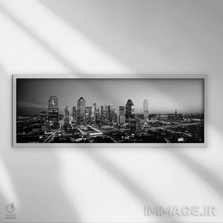 تابلو دکوراتیو "شب، دالاس، تکزاس، ایالات متحده" اثر پانورامیک ایمجز - نمای قابدار سفید