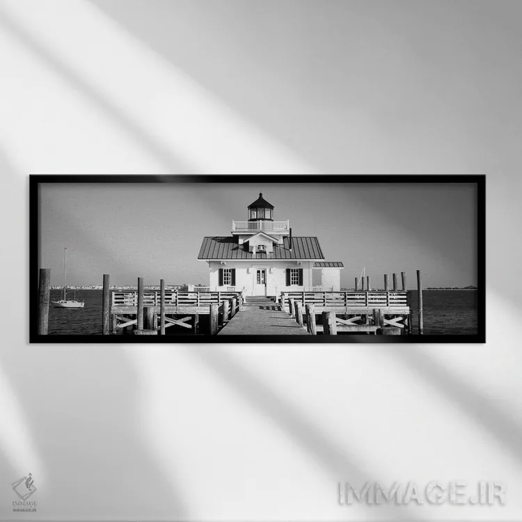 تابلو دکوراتیو "فانوس دریایی مرداب روآنوک، بانک های بیرونی، کارولینای… اثر پانورامیک ایمجز - نمای قابدار مشکی