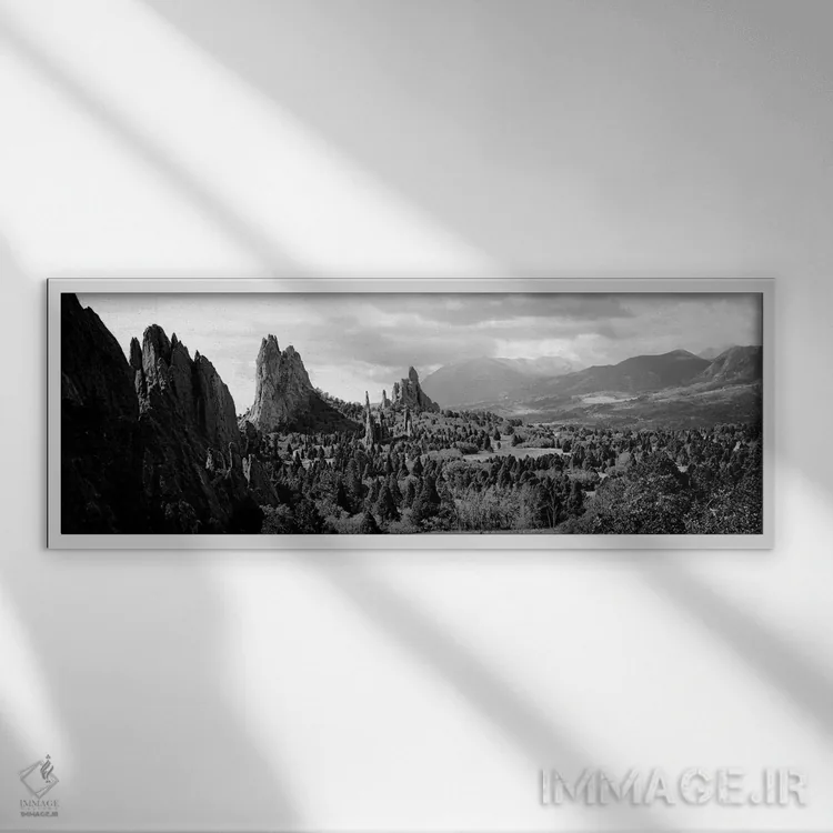 تابلو دکوراتیو "چیدمان های صخره ای روی یک چشم انداز، باغ خدایان، کلراد… اثر پانورامیک ایمجز - نمای قابدار سفید