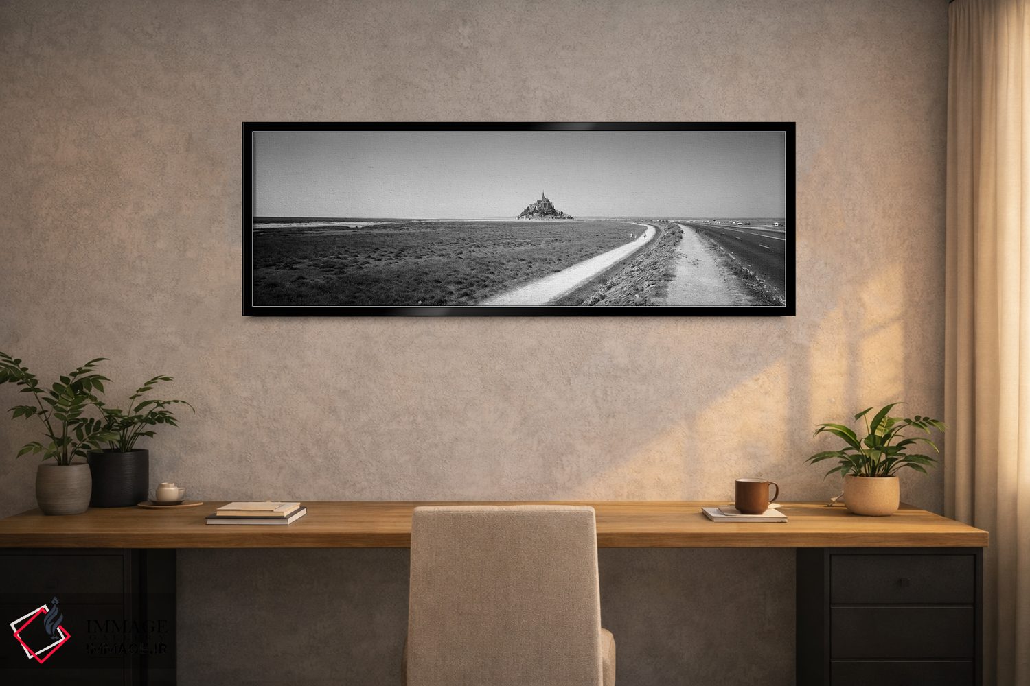 تابلو دکوراتیو "جاده ای که از یک چشم انداز عبور می کند، مون سن میشل، ن… اثر پانورامیک ایمجز - D2B