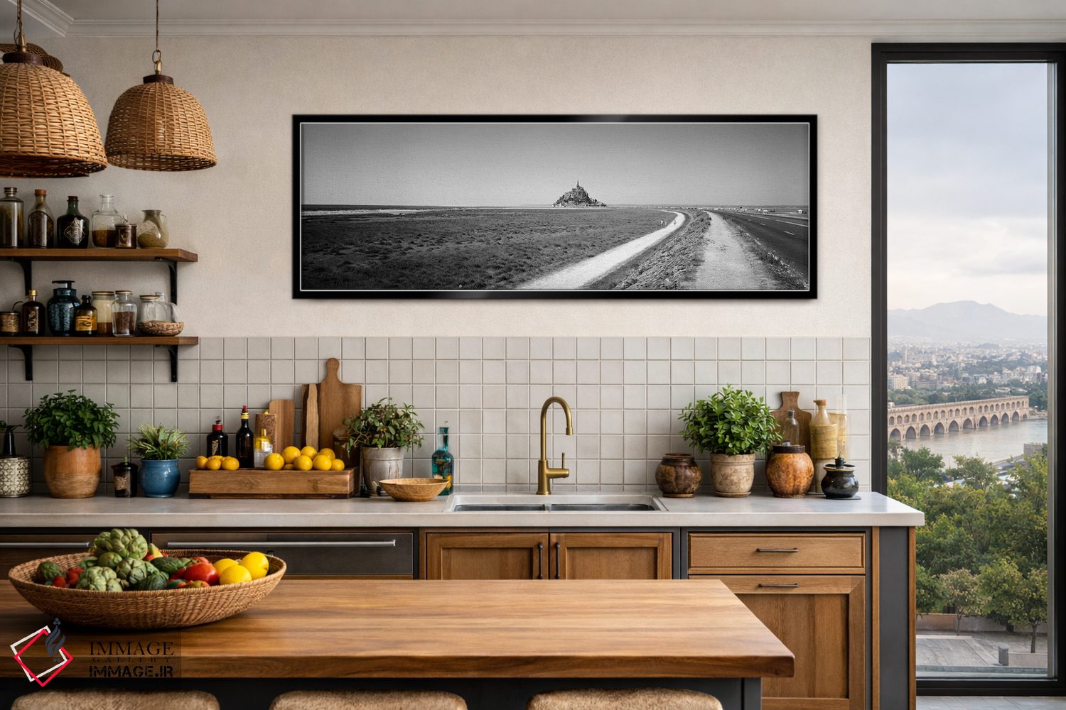 تابلو دکوراتیو "جاده ای که از یک چشم انداز عبور می کند، مون سن میشل، ن… اثر پانورامیک ایمجز - D5B