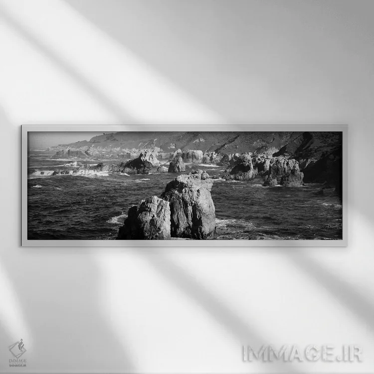 تابلو دکوراتیو "چیدمان های صخره ای روی ساحل، بیگ سور، ساحل ایالتی گارا… اثر پانورامیک ایمجز - نمای قابدار سفید