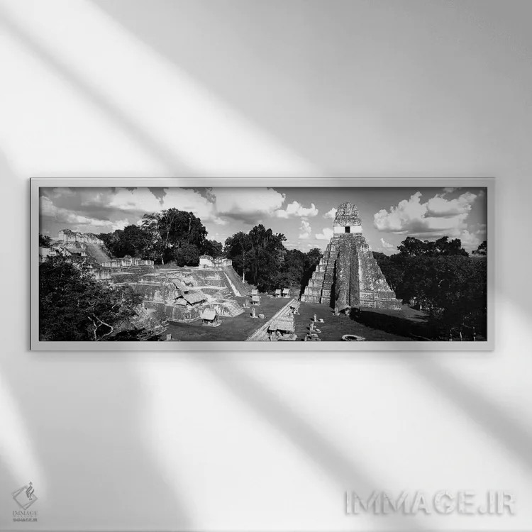 تابلو دکوراتیو "ویرانه های یک معبد قدیمی، تیکال، گواتمالا" اثر پانورامیک ایمجز - نمای قابدار سفید