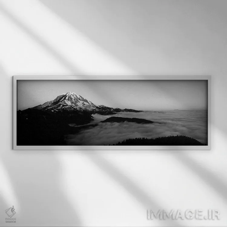 تابلو دکوراتیو "دریای ابرها با کوه ها در پس زمینه، کوه رینییر، شهرستان… اثر پانورامیک ایمجز - نمای قابدار سفید