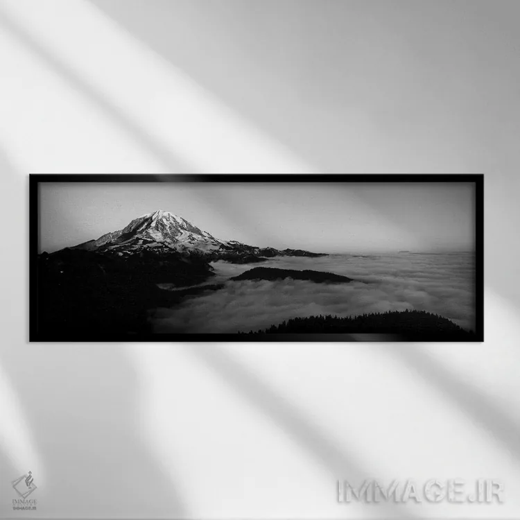 تابلو دکوراتیو "دریای ابرها با کوه ها در پس زمینه، کوه رینییر، شهرستان… اثر پانورامیک ایمجز - نمای قابدار مشکی